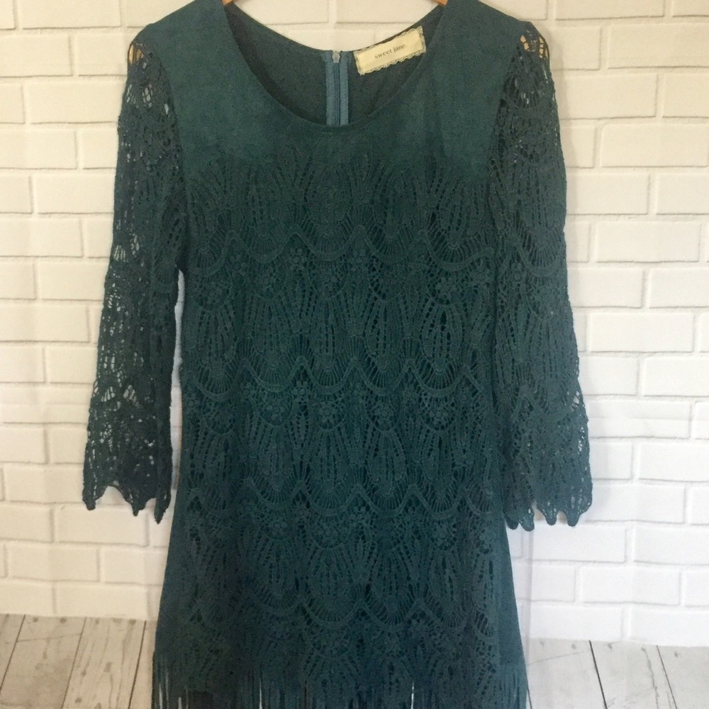 Sweet Jane Anthro Lace & Fringe MIDI Dress EUC